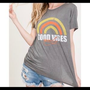“Good Vibes” Rainbow Graphic Top